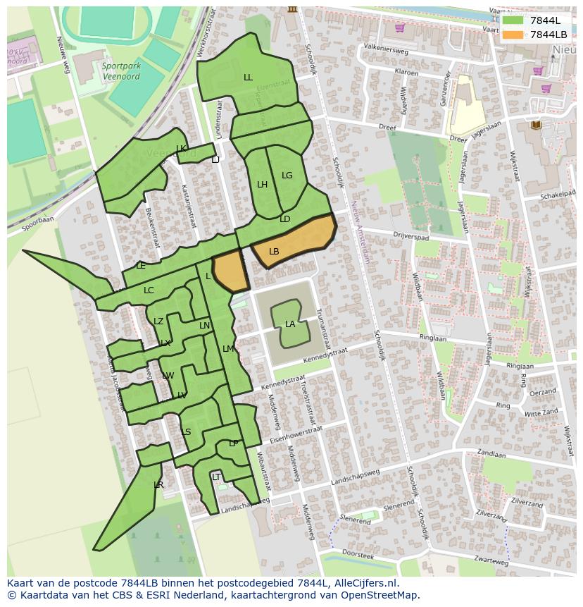 Afbeelding van het postcodegebied 7844 LB op de kaart.