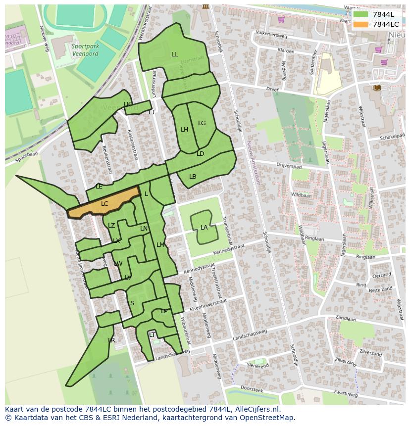 Afbeelding van het postcodegebied 7844 LC op de kaart.
