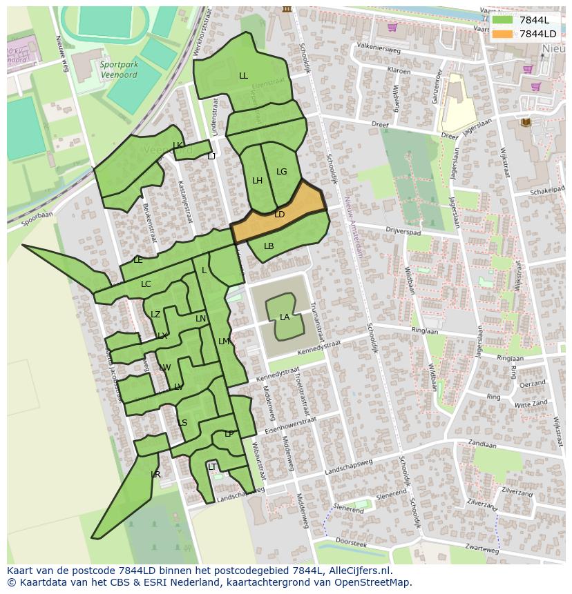 Afbeelding van het postcodegebied 7844 LD op de kaart.