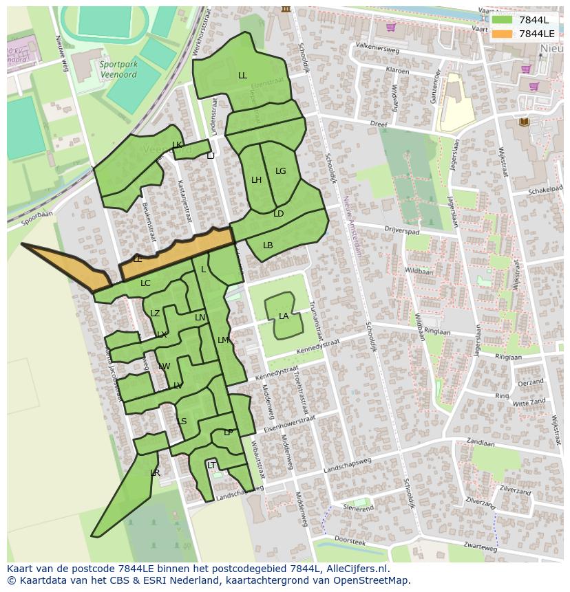 Afbeelding van het postcodegebied 7844 LE op de kaart.