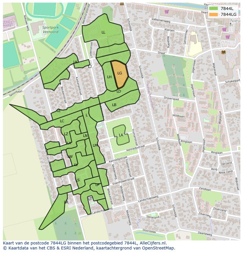 Afbeelding van het postcodegebied 7844 LG op de kaart.