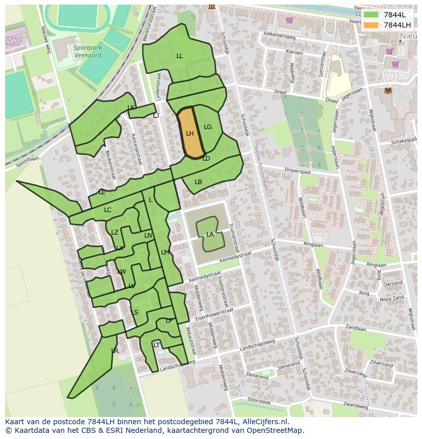 Afbeelding van het postcodegebied 7844 LH op de kaart.