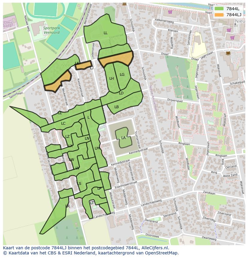 Afbeelding van het postcodegebied 7844 LJ op de kaart.