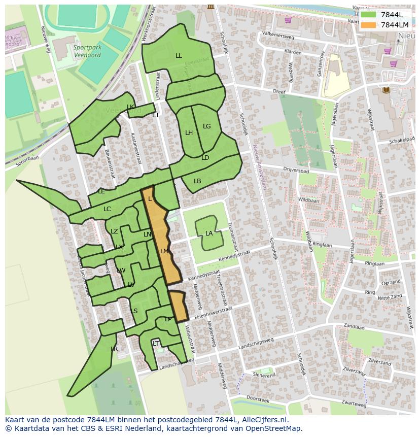 Afbeelding van het postcodegebied 7844 LM op de kaart.