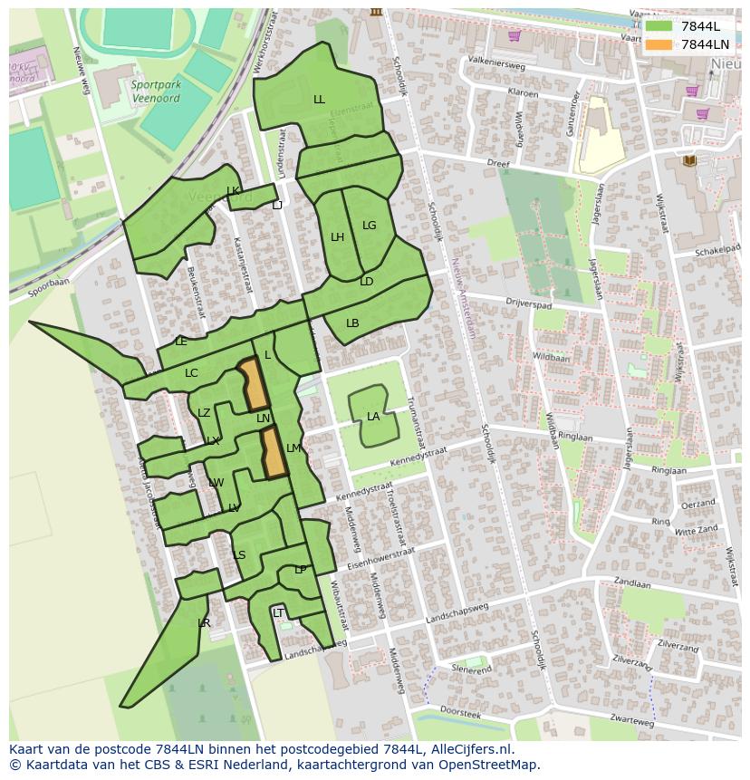 Afbeelding van het postcodegebied 7844 LN op de kaart.