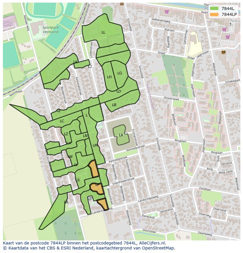 Afbeelding van het postcodegebied 7844 LP op de kaart.