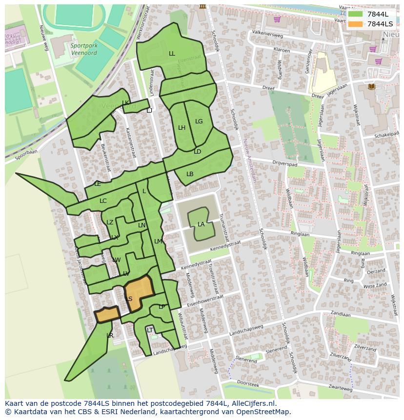 Afbeelding van het postcodegebied 7844 LS op de kaart.