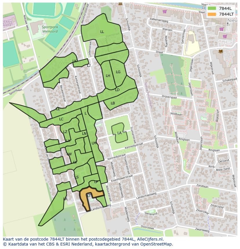 Afbeelding van het postcodegebied 7844 LT op de kaart.