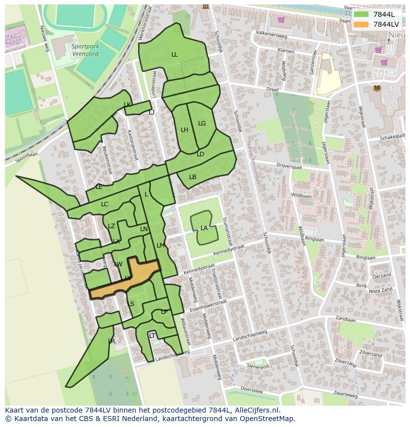 Afbeelding van het postcodegebied 7844 LV op de kaart.