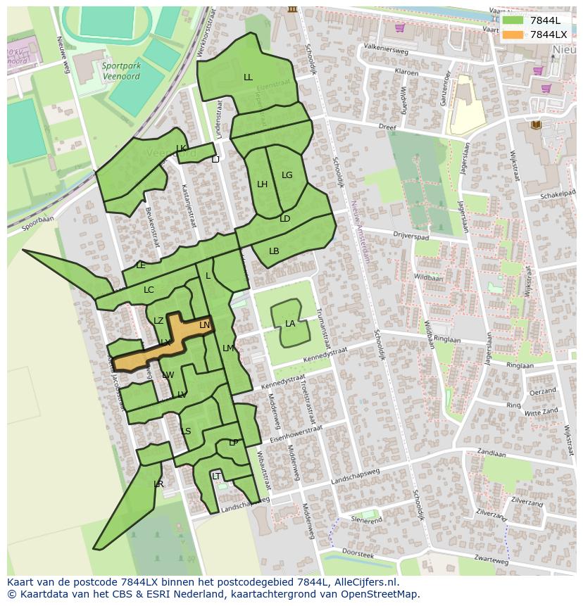 Afbeelding van het postcodegebied 7844 LX op de kaart.