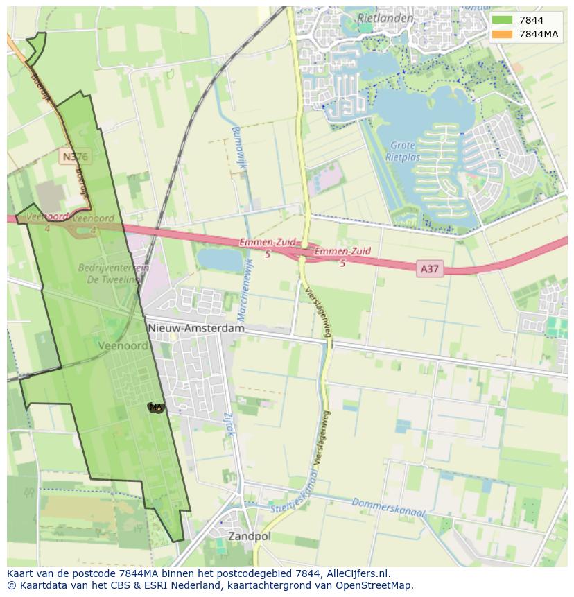 Afbeelding van het postcodegebied 7844 MA op de kaart.