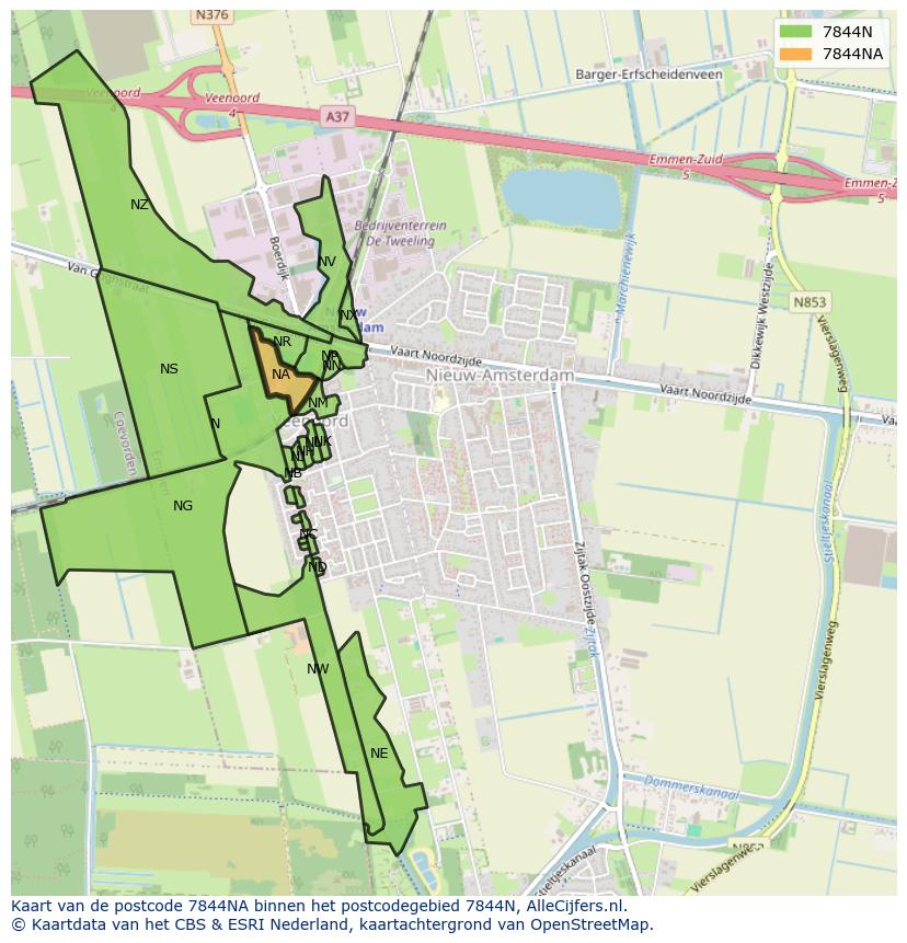 Afbeelding van het postcodegebied 7844 NA op de kaart.