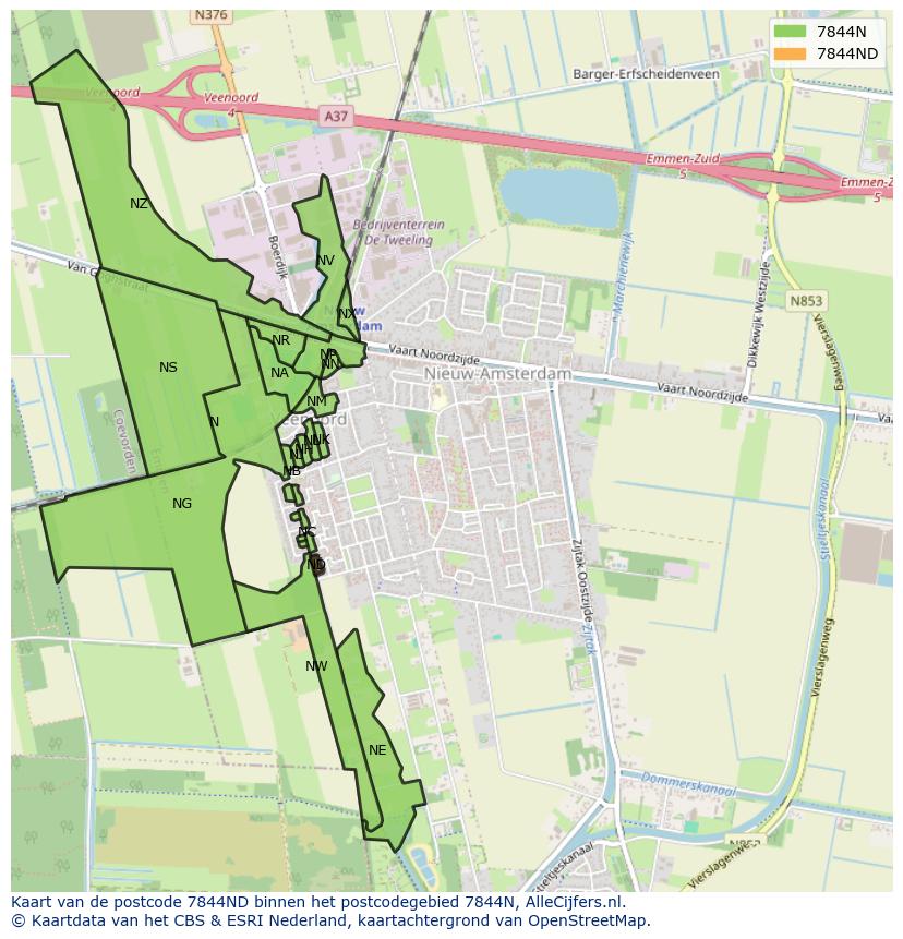 Afbeelding van het postcodegebied 7844 ND op de kaart.