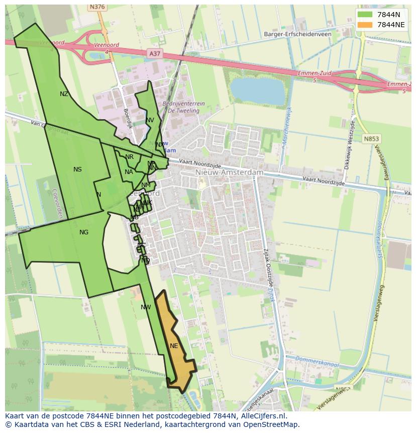 Afbeelding van het postcodegebied 7844 NE op de kaart.