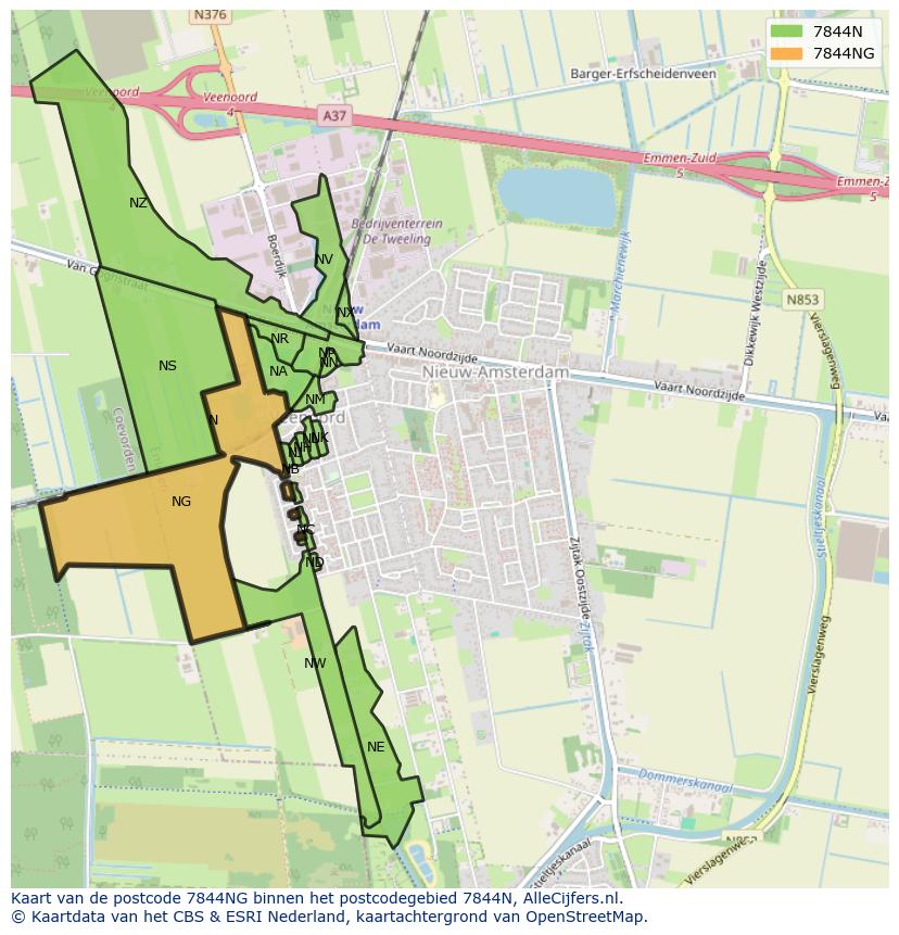 Afbeelding van het postcodegebied 7844 NG op de kaart.