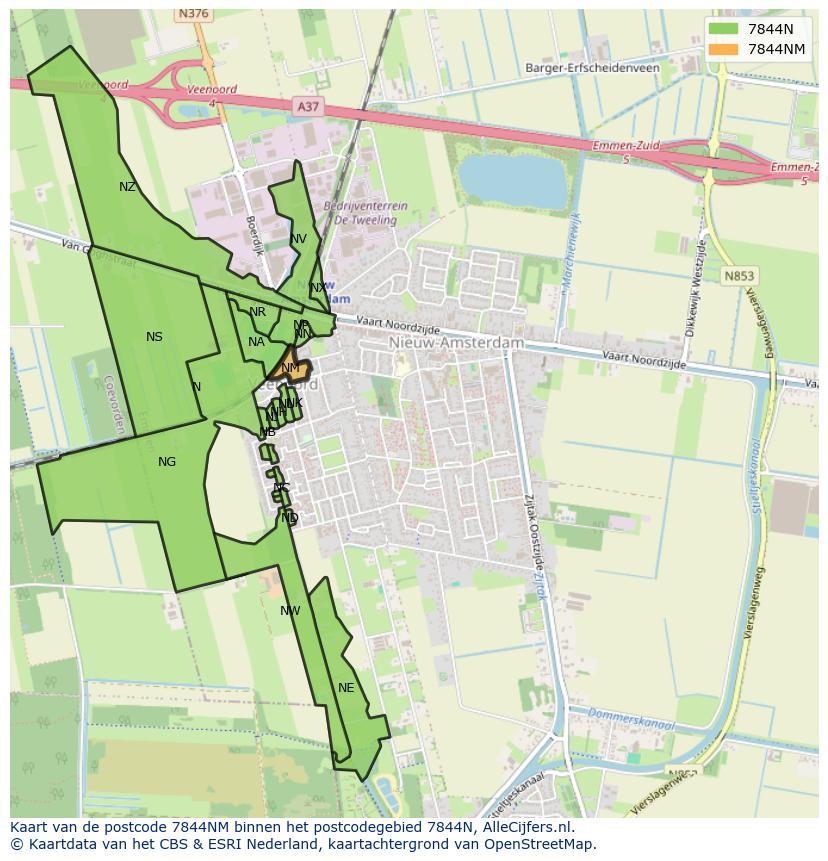 Afbeelding van het postcodegebied 7844 NM op de kaart.