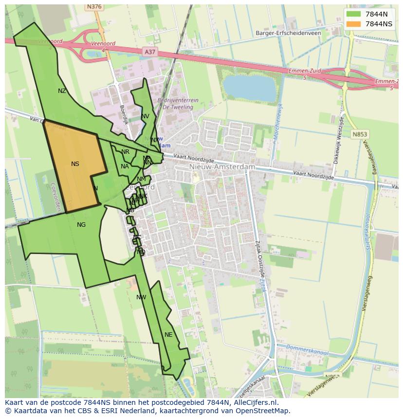 Afbeelding van het postcodegebied 7844 NS op de kaart.