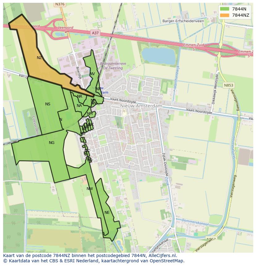 Afbeelding van het postcodegebied 7844 NZ op de kaart.