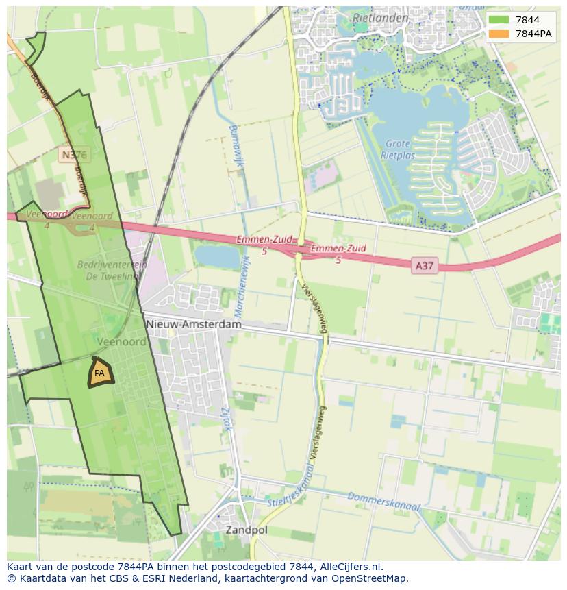 Afbeelding van het postcodegebied 7844 PA op de kaart.