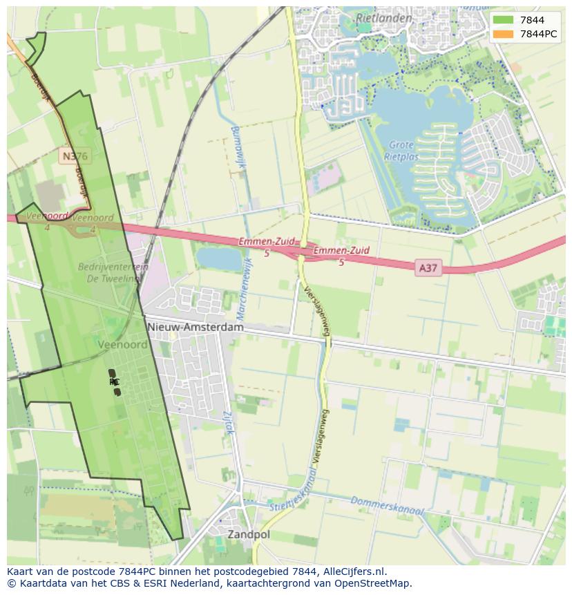 Afbeelding van het postcodegebied 7844 PC op de kaart.