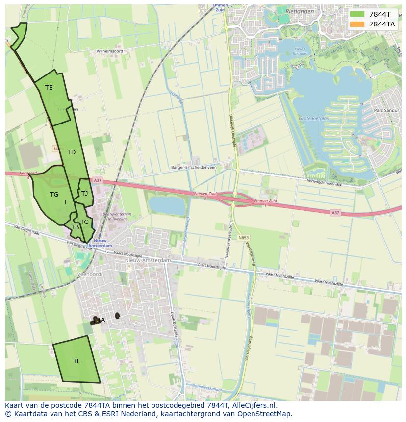 Afbeelding van het postcodegebied 7844 TA op de kaart.