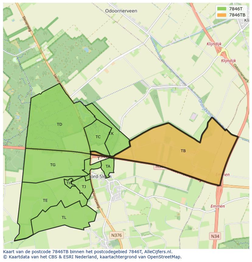 Afbeelding van het postcodegebied 7846 TB op de kaart.