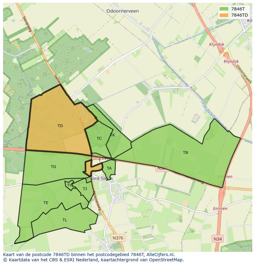 Afbeelding van het postcodegebied 7846 TD op de kaart.
