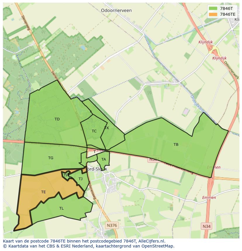 Afbeelding van het postcodegebied 7846 TE op de kaart.