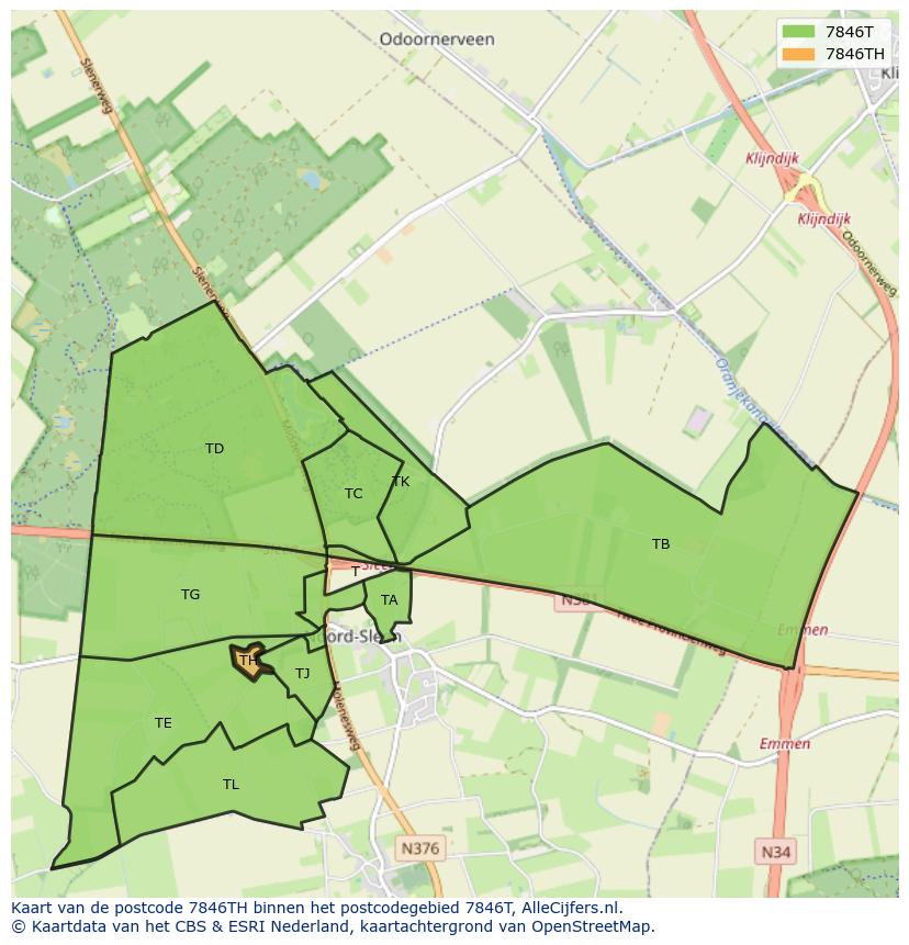 Afbeelding van het postcodegebied 7846 TH op de kaart.