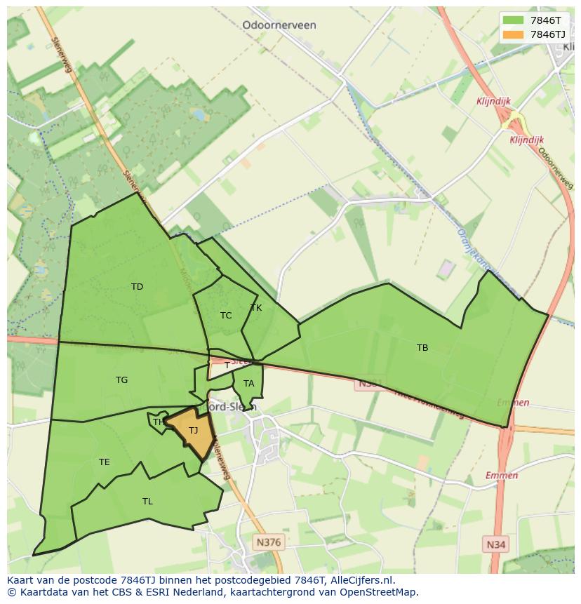 Afbeelding van het postcodegebied 7846 TJ op de kaart.