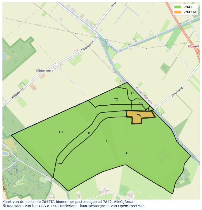 Afbeelding van het postcodegebied 7847 TA op de kaart.