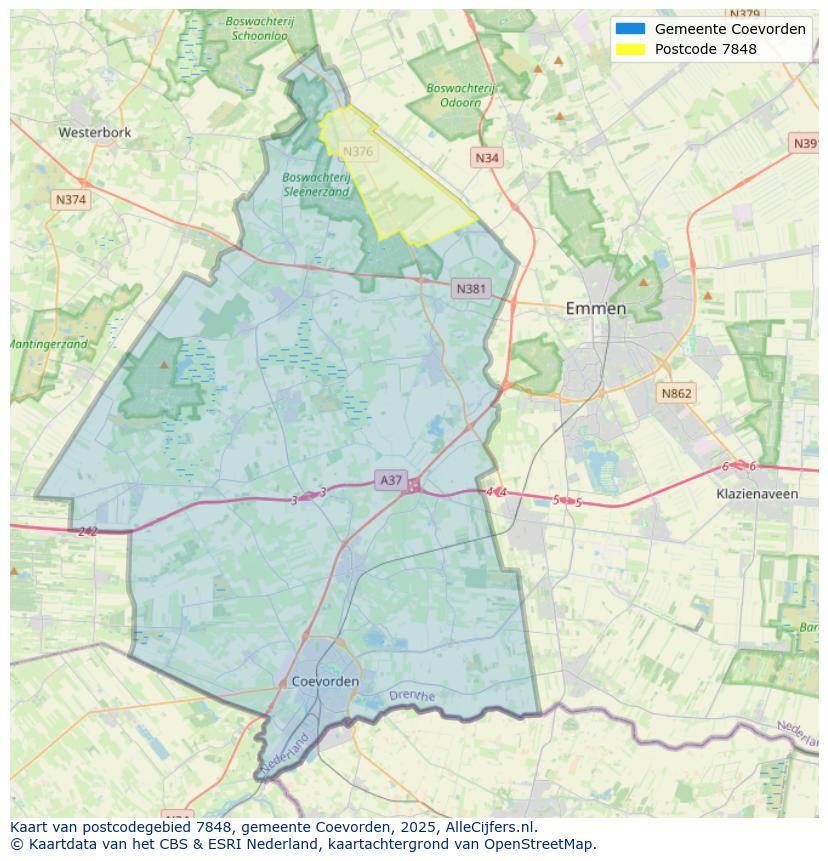 Afbeelding van het postcodegebied 7848 op de kaart.