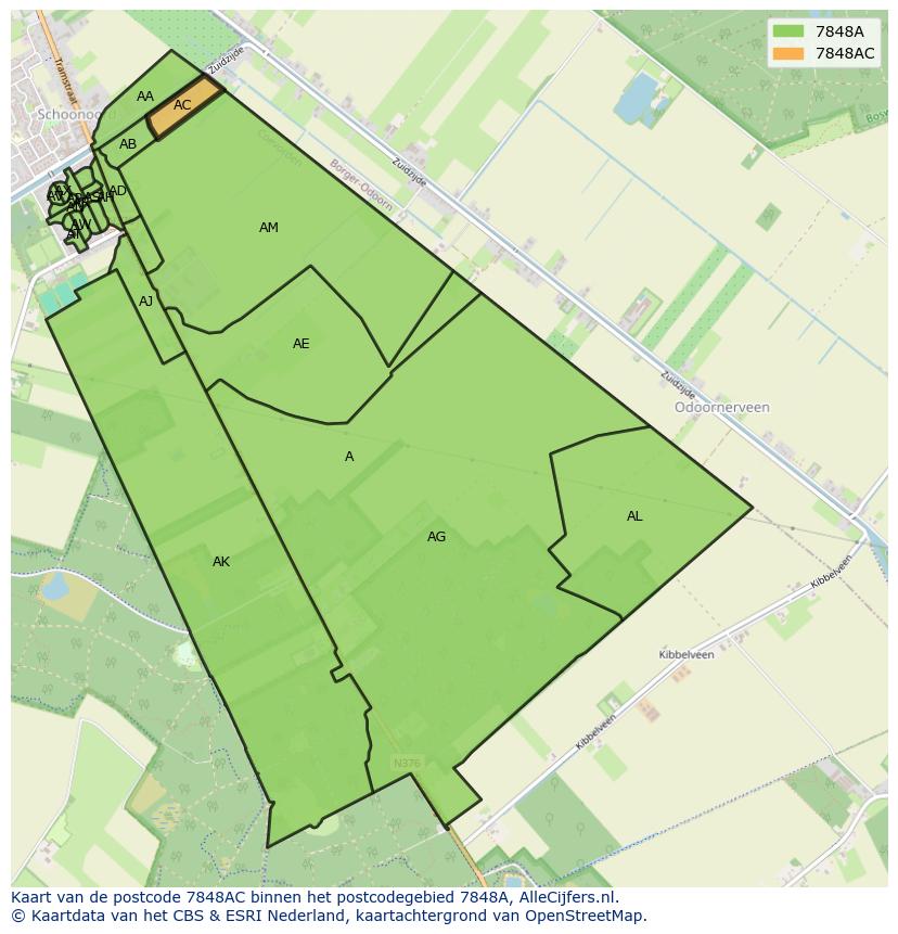 Afbeelding van het postcodegebied 7848 AC op de kaart.