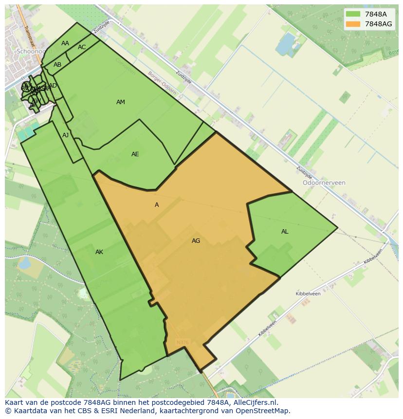 Afbeelding van het postcodegebied 7848 AG op de kaart.