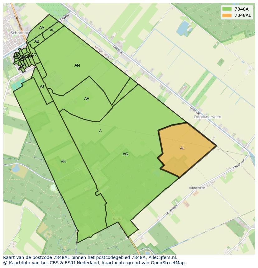 Afbeelding van het postcodegebied 7848 AL op de kaart.
