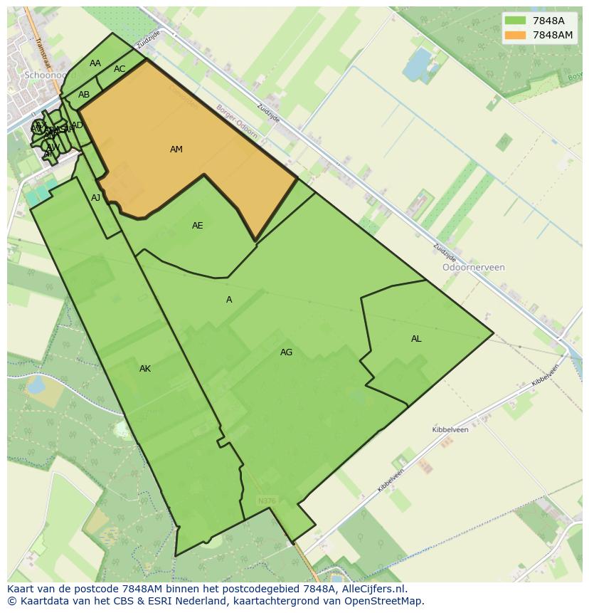 Afbeelding van het postcodegebied 7848 AM op de kaart.