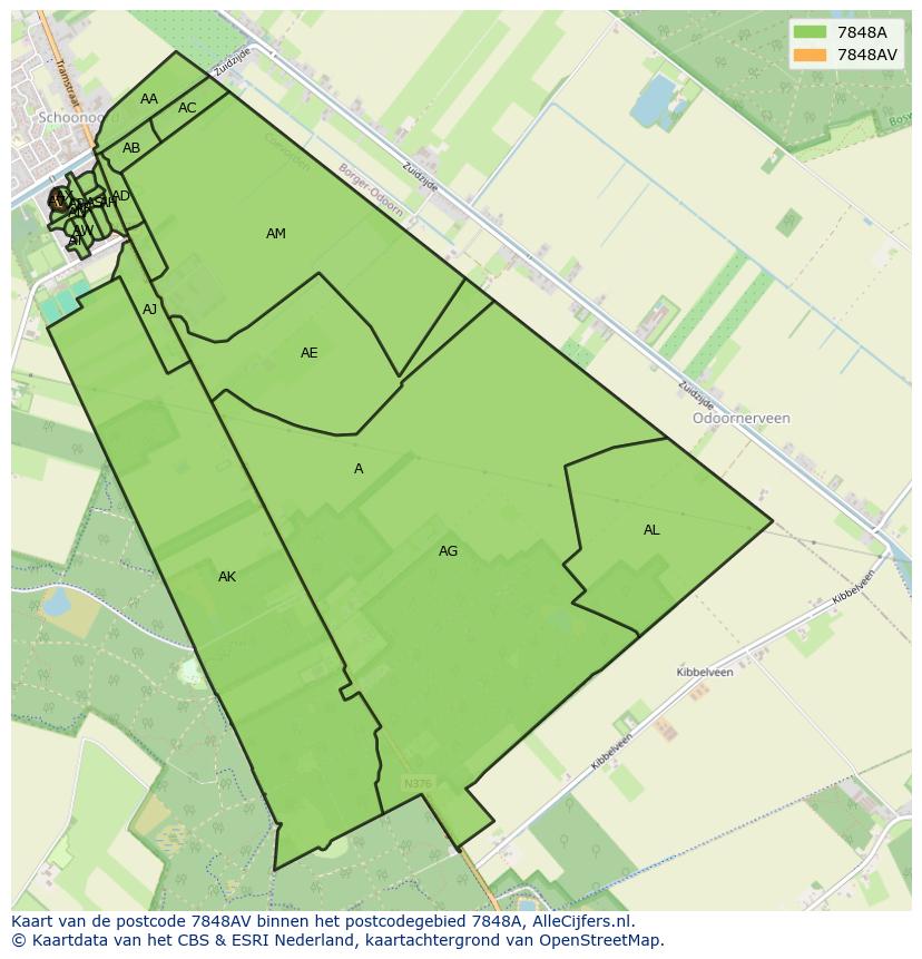 Afbeelding van het postcodegebied 7848 AV op de kaart.