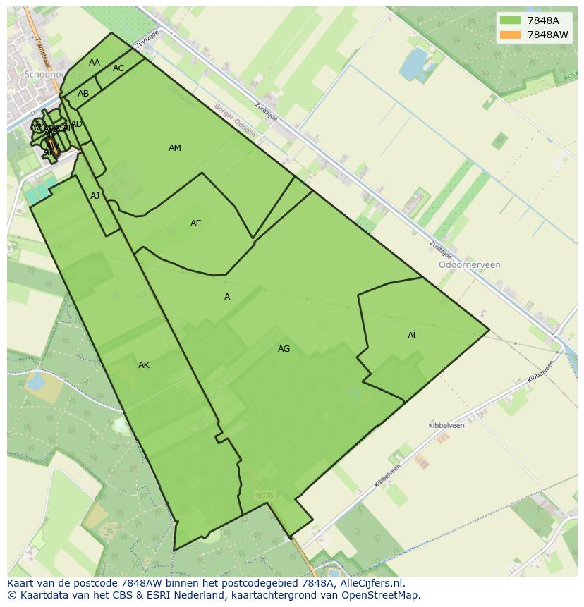 Afbeelding van het postcodegebied 7848 AW op de kaart.