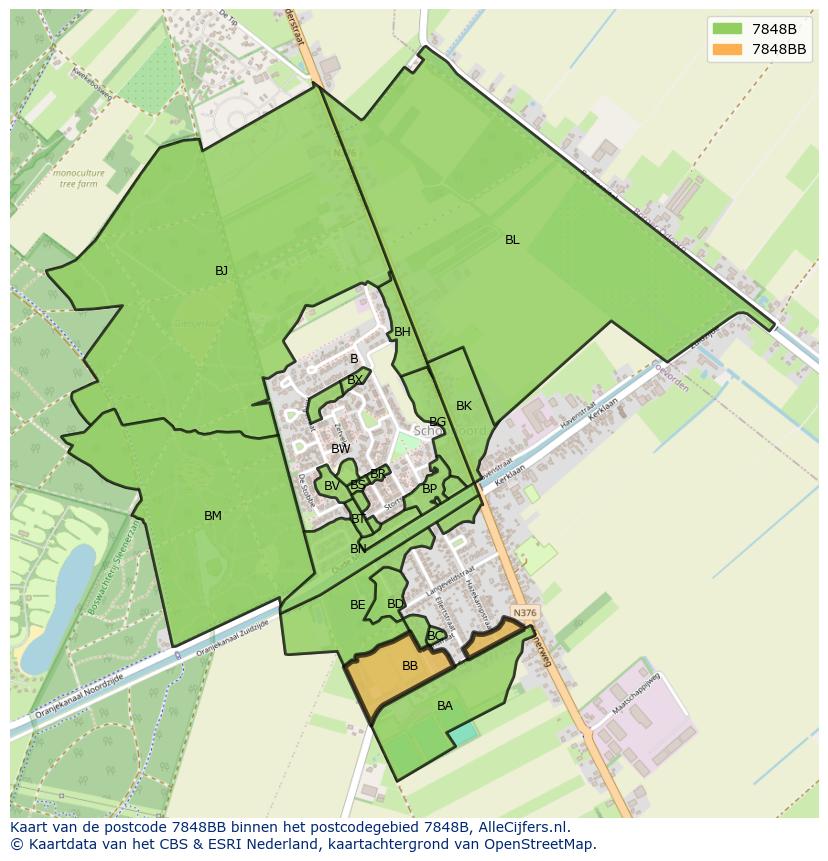Afbeelding van het postcodegebied 7848 BB op de kaart.