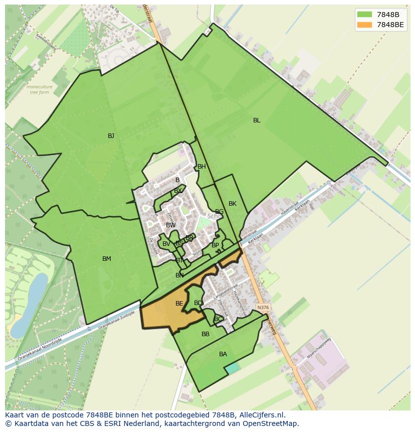 Afbeelding van het postcodegebied 7848 BE op de kaart.