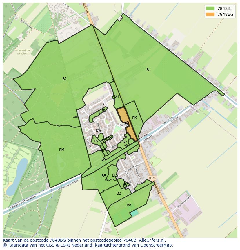 Afbeelding van het postcodegebied 7848 BG op de kaart.