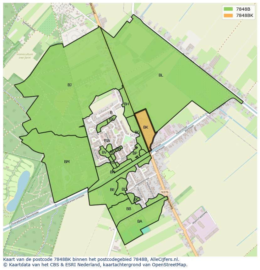 Afbeelding van het postcodegebied 7848 BK op de kaart.