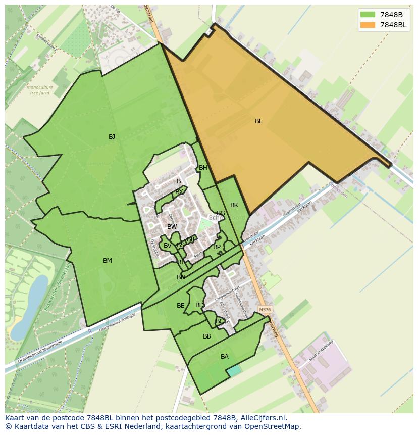 Afbeelding van het postcodegebied 7848 BL op de kaart.