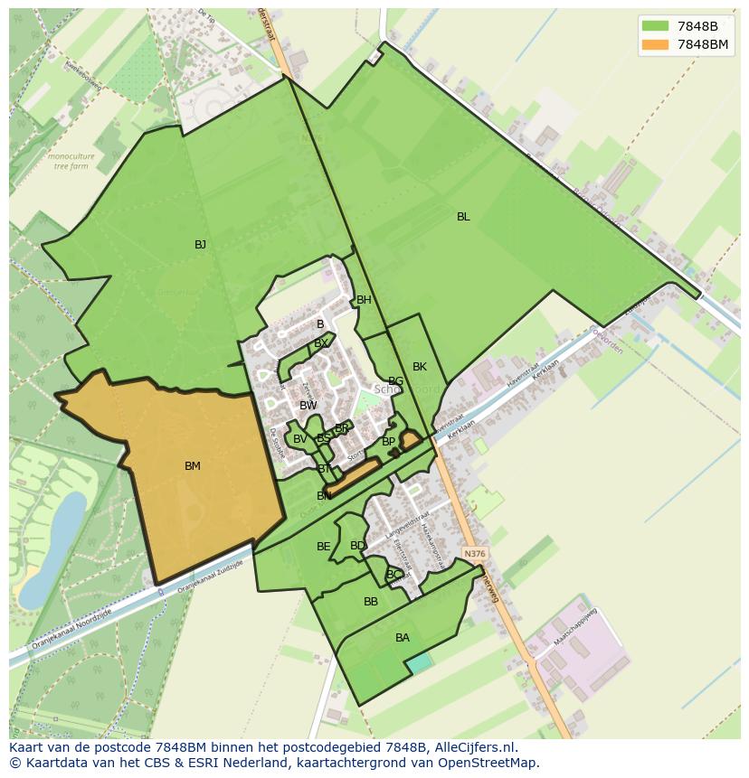 Afbeelding van het postcodegebied 7848 BM op de kaart.