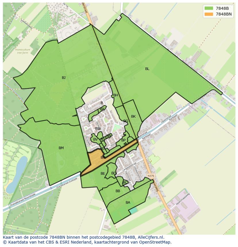 Afbeelding van het postcodegebied 7848 BN op de kaart.