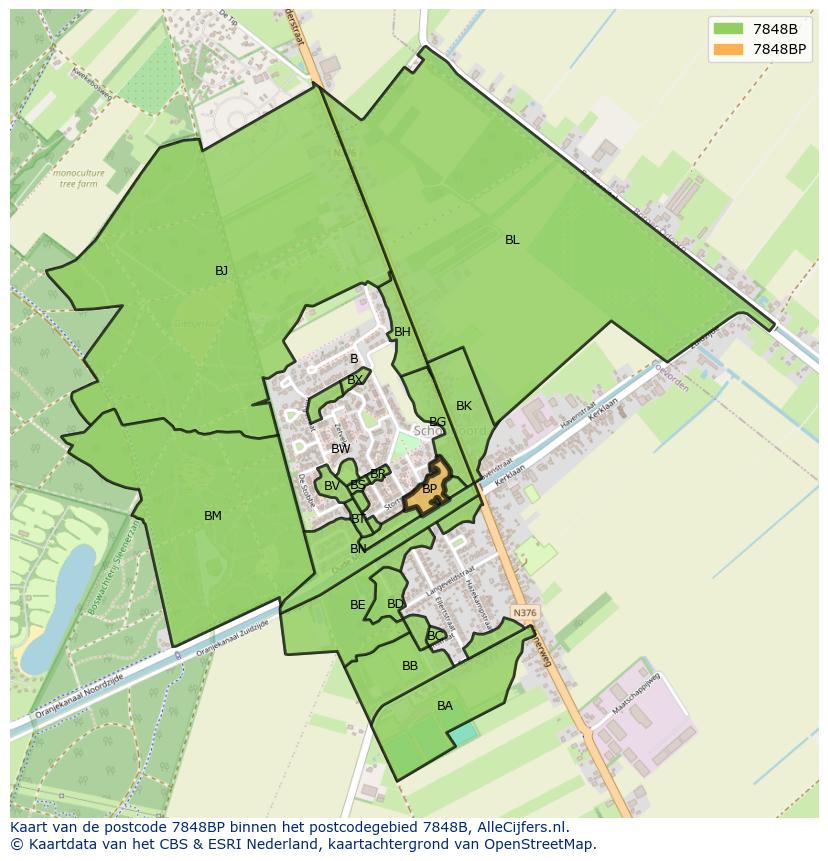 Afbeelding van het postcodegebied 7848 BP op de kaart.