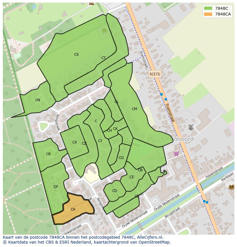 Afbeelding van het postcodegebied 7848 CA op de kaart.