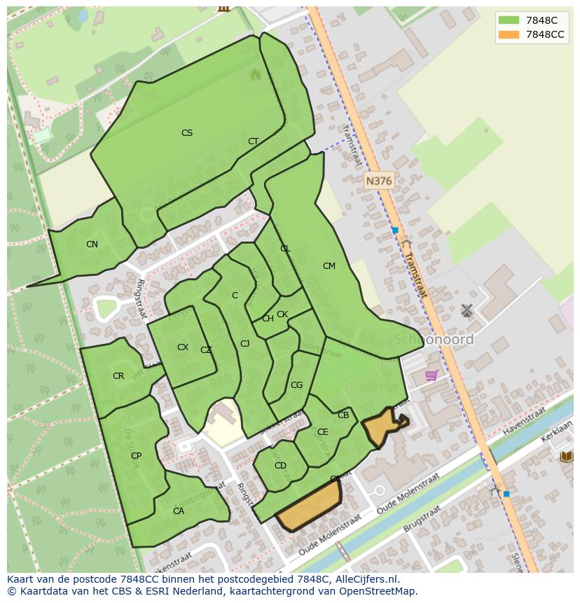 Afbeelding van het postcodegebied 7848 CC op de kaart.