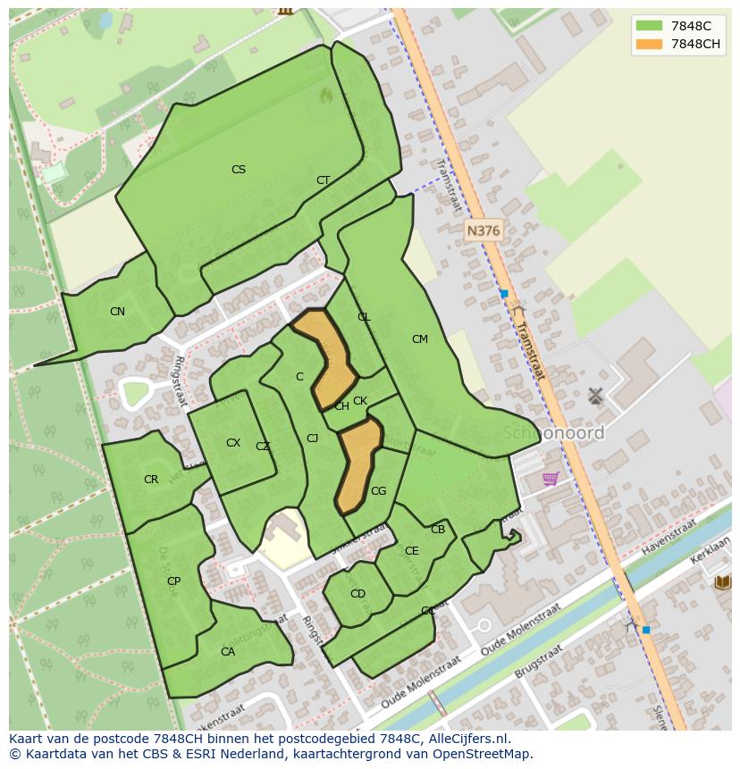 Afbeelding van het postcodegebied 7848 CH op de kaart.