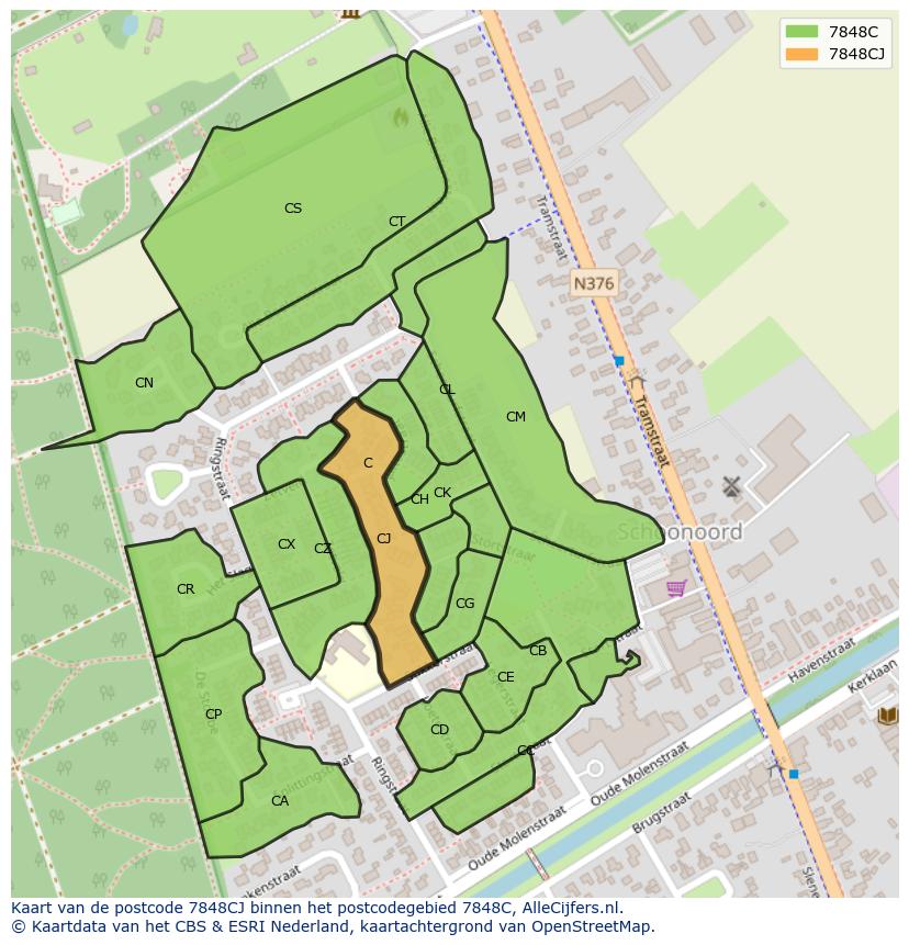 Afbeelding van het postcodegebied 7848 CJ op de kaart.